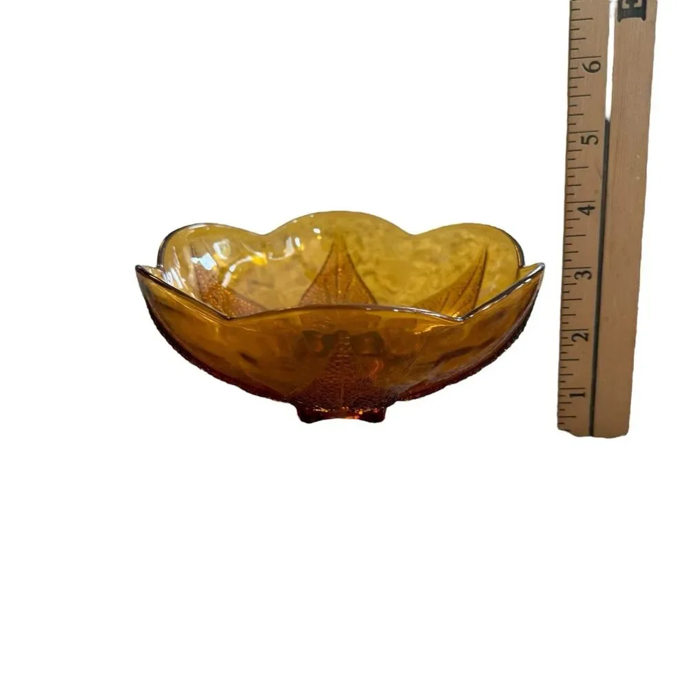 Anchor Hocking Dish Bowl Amber Glass Renaissance Flower Pattern Beaded 6.5